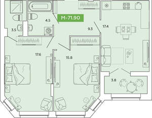 2-к квартира, вторичка, 72м2, 2/14 этаж