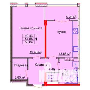1-к квартира, строящийся дом, 57м2, 3/15 этаж