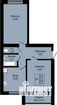 2-к квартира, строящийся дом, 61м2, 2/9 этаж