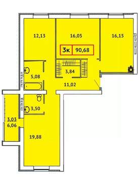 3-к квартира, строящийся дом, 91м2, 3/9 этаж