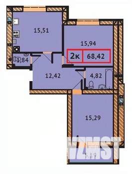 2-к квартира, строящийся дом, 68м2, 9/9 этаж