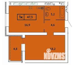 1-к квартира, строящийся дом, 47м2, 5/9 этаж