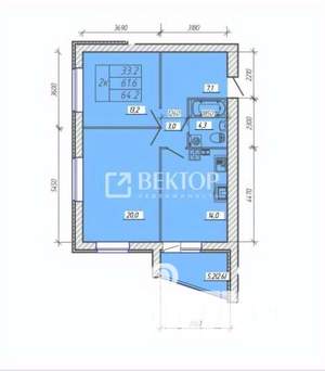 2-к квартира, вторичка, 64м2, 2/9 этаж