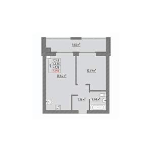 1-к квартира, строящийся дом, 52м2, 5/9 этаж