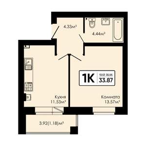 1-к квартира, вторичка, 34м2, 3/4 этаж