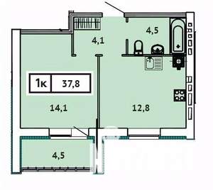 1-к квартира, строящийся дом, 38м2, 2/9 этаж