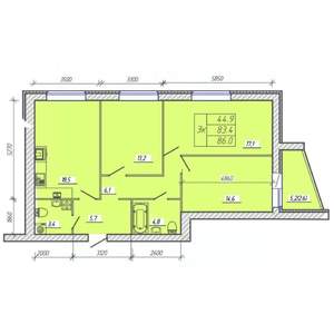 3-к квартира, вторичка, 86м2, 9/9 этаж