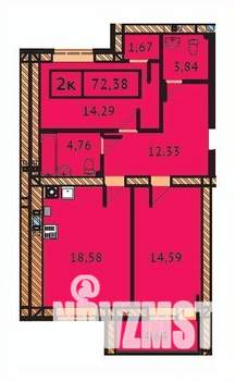 2-к квартира, строящийся дом, 72м2, 3/9 этаж