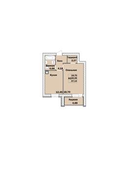 1-к квартира, вторичка, 47м2, 7/9 этаж