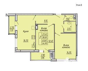 2-к квартира, вторичка, 65м2, 8/11 этаж