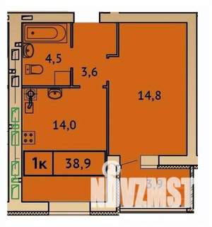 1-к квартира, строящийся дом, 39м2, 1/9 этаж