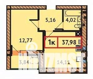 1-к квартира, строящийся дом, 38м2, 8/9 этаж