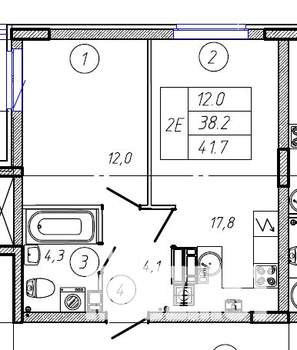 2-к квартира, строящийся дом, 42м2, 8/9 этаж
