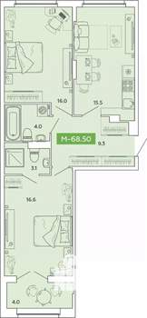 2-к квартира, вторичка, 69м2, 5/14 этаж