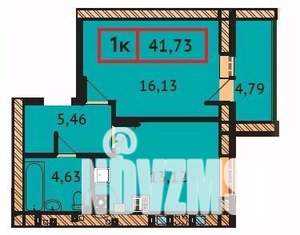 1-к квартира, строящийся дом, 42м2, 5/9 этаж