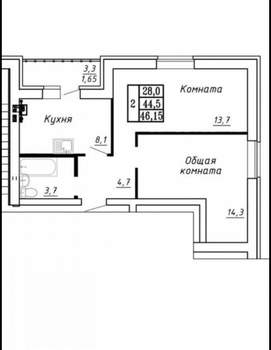 2-к квартира, вторичка, 45м2, 5/5 этаж
