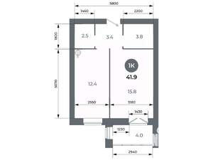 Студия квартира, вторичка, 42м2, 8/9 этаж