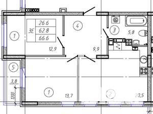 3-к квартира, вторичка, 67м2, 6/9 этаж