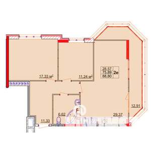 2-к квартира, строящийся дом, 89м2, 3/14 этаж
