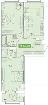 2-к квартира, вторичка, 69м2, 3/14 этаж