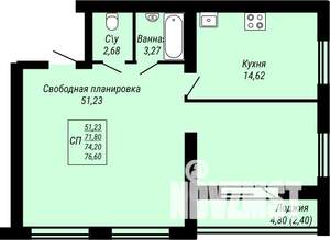 1-к квартира, строящийся дом, 77м2, 4/9 этаж