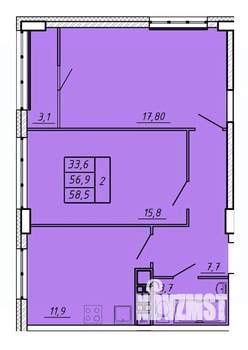 2-к квартира, строящийся дом, 59м2, 12/17 этаж
