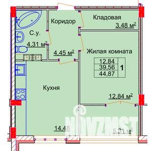 1-к квартира, строящийся дом, 45м2, 7/15 этаж