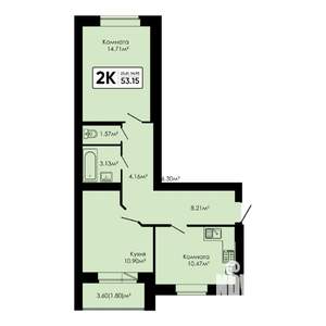 2-к квартира, вторичка, 53м2, 2/4 этаж