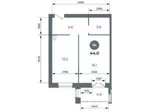 Студия квартира, вторичка, 44м2, 1/9 этаж