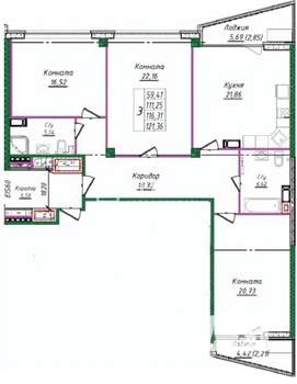 3-к квартира, вторичка, 121м2, 12/14 этаж