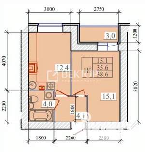 1-к квартира, вторичка, 39м2, 6/14 этаж