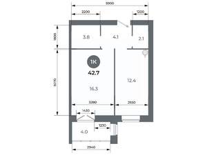 Студия квартира, вторичка, 43м2, 2/9 этаж
