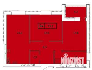 2-к квартира, строящийся дом, 73м2, 4/9 этаж