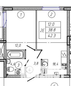 2-к квартира, строящийся дом, 42м2, 2/9 этаж