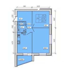 2-к квартира, вторичка, 64м2, 3/9 этаж