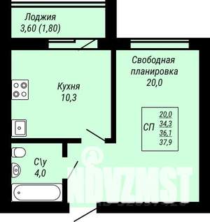 1-к квартира, строящийся дом, 38м2, 8/9 этаж