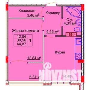 1-к квартира, строящийся дом, 45м2, 6/15 этаж