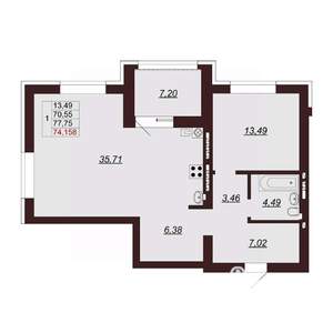 2-к квартира, строящийся дом, 78м2, 4/9 этаж