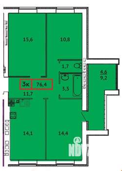 3-к квартира, вторичка, 76м2, 9/10 этаж