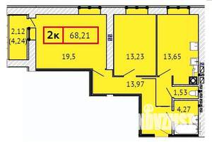 2-к квартира, вторичка, 68м2, 2/15 этаж