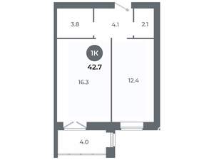Студия квартира, вторичка, 43м2, 4/9 этаж