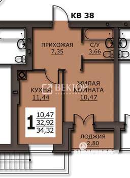 1-к квартира, вторичка, 35м2, 1/10 этаж