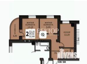 2-к квартира, вторичка, 53м2, 4/10 этаж