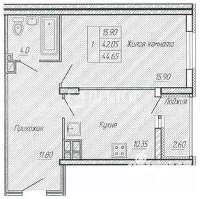 1-к квартира, вторичка, 44м2, 16/17 этаж