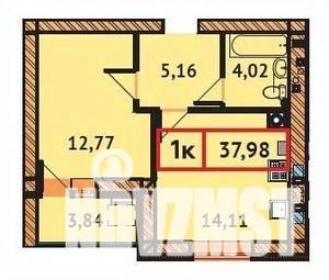 1-к квартира, строящийся дом, 38м2, 1/9 этаж