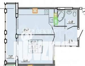 1-к квартира, вторичка, 43м2, 6/15 этаж
