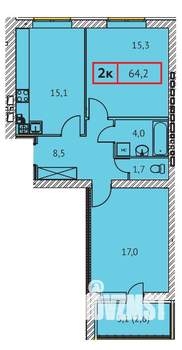 2-к квартира, строящийся дом, 64м2, 1/9 этаж