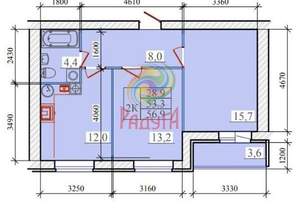2-к квартира, вторичка, 57м2, 11/14 этаж