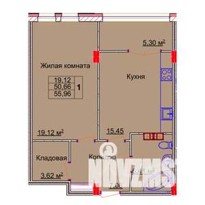 1-к квартира, строящийся дом, 56м2, 3/15 этаж