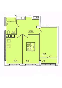 2-к квартира, строящийся дом, 65м2, 1/17 этаж